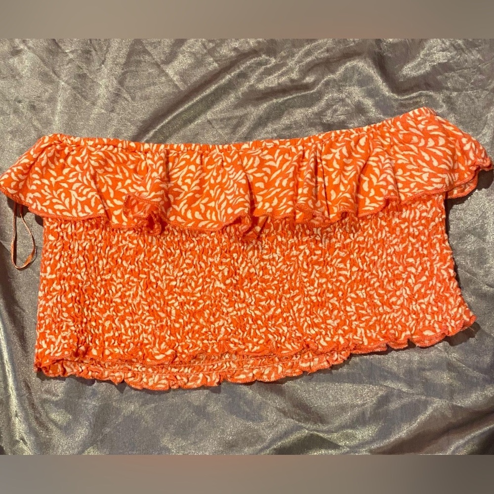 Vibrant Orange Leaf Print Crop Top